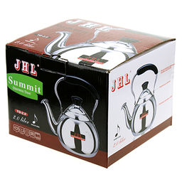 "Капля" Чайник из нержавеющей стали 2л, д16см h18см, со встроенным в крышку свистком, подвижная бакелитовая ручка, цветная коробка (Китай)