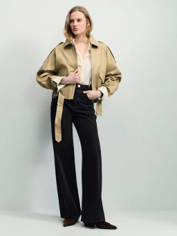 Хлопковая укороченная куртка с ремнем / Zarina  фото 2