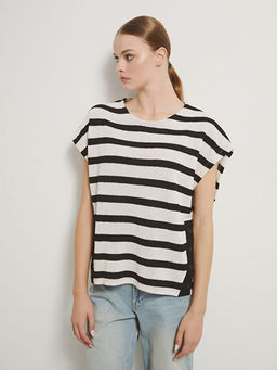 Bisiklet Yaka ?izgili Kad?n Triko S?veter