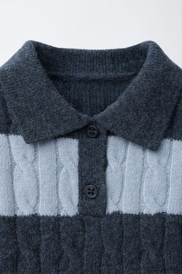 CABLE-KNIT STRIPED POLO JUMPER - Zara фото 3