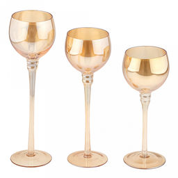 Подсвечник стеклянный "Элис" набор 3 штуки: h26см, h23,1см, h19,9см; чаша д7см, h7,1см, основание д7,2см, прозрачный золотой, перламутровый, в коробке (Китай)