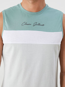 Bisiklet Yaka Renk Bloklu Erkek Kolsuz Ti??rt