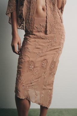 GEORGETTE SKIRT WITH EMBROIDERY AND BEADS - Zara фото 2