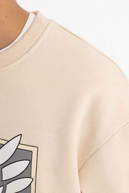Толстовка свободного кроя с круглым вырезом и принтом Attack on Titan - Defacto фото 8