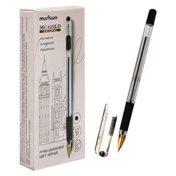 Цена за 12 шт. Ручка шариковая MunHwa. MC Gold, чёрный стержень, узел 0.5 мм, резиновый упор