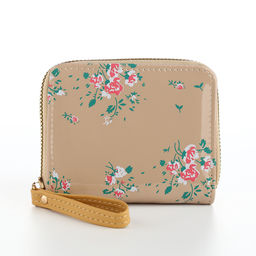 Кошелёк женский на молнии с ремешком, лакированный, бежевый