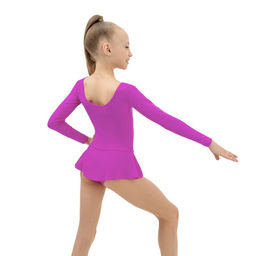 Купальник гимнастический Grace Dance, с юбкой, с длинным рукавом, р. 28, цвет фуксия  фото 4