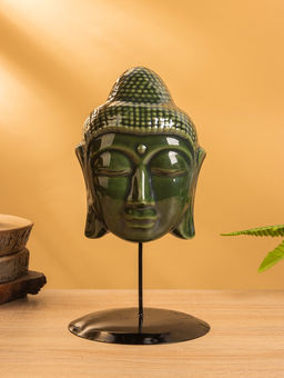 Маска «Будда», на подставке, 14×14×26 см, керамика, зелёная