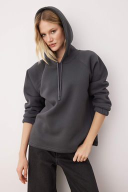 Ekru Kal?n Ici Polarl? Kapusonlu Kordonlu Orme Sweatshirt TWOAW26SW00129 - Trendyolmilla фото 6