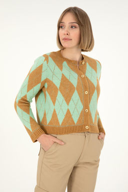 Женский кардиган из меланжевого трикотажа светло-коричневого цвета Неожиданная скидка в корзине