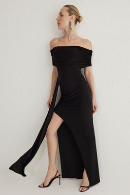 TRENDYOLMILLA Fusya Vucuda Oturan Carmen Yaka Orme Uzun S?k Abiye Elbise TPRSS25AE00029 фото 2