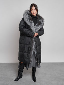 Пальто утепленное с чернобуркой зимнее женское черного цвета 133156Ch - Visdeer фото 5