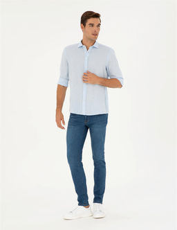 A__k Mavi Keten Regular Fit Uzun Kollu G_mlek - Pierre cardin фото 4
