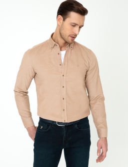 Бежевая приталенная рубашка с длинным рукавом - Cacharel фото 3