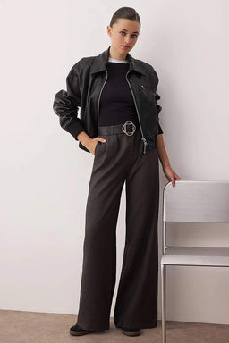 Gri Kemerli Wide Leg/Genis Paca Kal?n Kumas Pantolon TWOAW26PL00033