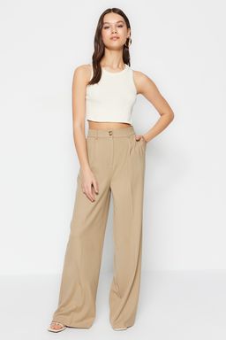 TRENDYOLMILLA Haki Utu Izli Wide Leg/Genis Paca Dokuma Kumas Pantolon TWOSS23PL00326  фото 2