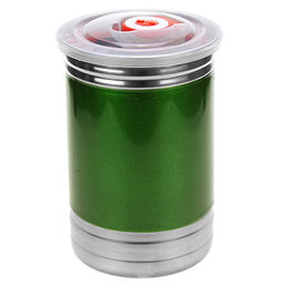 Банка для сыпучих продуктов из нержавеющей стали 1л, д10см, h15см, крышка пластмассовая с пароотводом, цветной корпус, зеленый, в коробке (Китай)