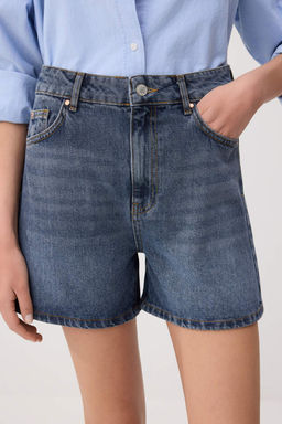 Koyu Mavi %100 Pamuk Y_ksek Bel Denim City _ort TWOSS26SR00094