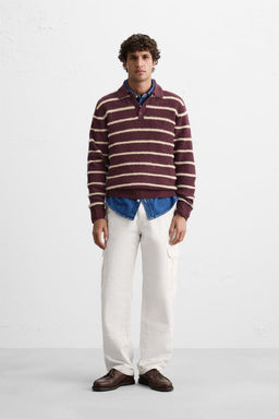 TEXTURED STRIPED KNIT POLO SWEATER - Zara фото 9