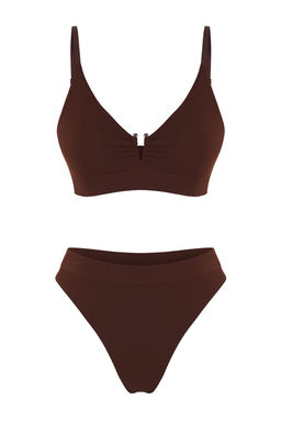 TRENDYOLMILLA Kahverengi Seamless/Dikissiz Aksesuarl? ve Ip Ask?l? Kaps?z Orme Ic Camas?r? Tak?m? THMSS25CC00000  фото 5