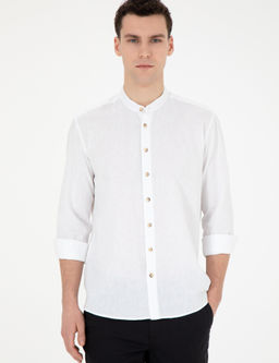 Рубашка Pierre Cardin Regular Fit белая с примесью льна