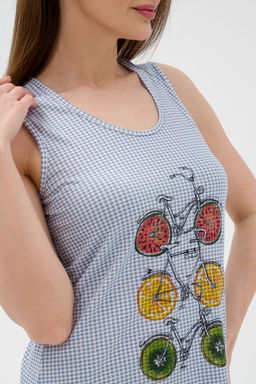 Ночная сорочка из кулирки Fruits&bikes клетка синяя