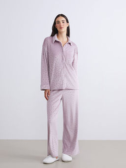 G?mlek Yaka Kadife Kad?n Pijama Tak?m?