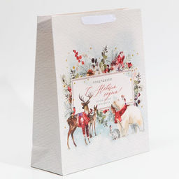 Цена за 2 шт. Пакет подарочный новогодний ламинированный С Новым годом, M 30?26?9 см