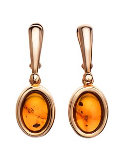Серьги из позолоченного серебра и натурального цельного янтаря коньячного цвета Годжи, 810104164 - Амберхолл фото 5