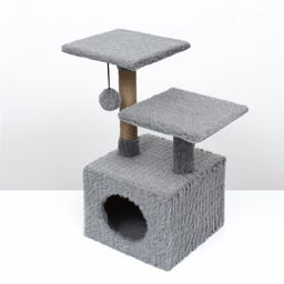 Домик-когтеточка 2-х ур. квадратный с 2-мя квадратными полками, 53×35×65 см, серый