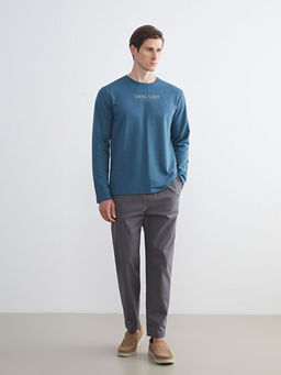 Bisiklet Yaka Bask?l? Erkek Sweatshirt