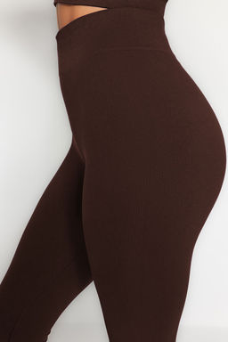 Koyu Kahverengi Seamless/Dikissiz Tam Boy Orme Spor Tayt TWOAW20TA0071