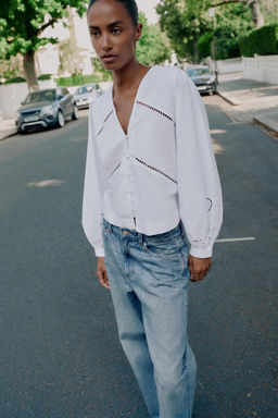 CAMISA POPEL?N BORDADOS / Blanco - Zara фото 4