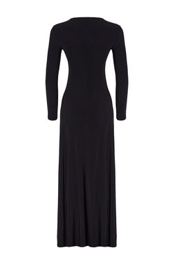TRENDYOLMILLA Limited Edition Siyah V Yaka Skater/Belden Ac?lan Esnek Maxi Orme Elbise TWOAW25EL00299 фото 6