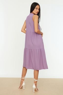 TRENDYOLMILLA Kahverengi Shift/Duz Kesim Dik Yaka Midi Dokuma Elbise TWOSS20EL1864 фото 18