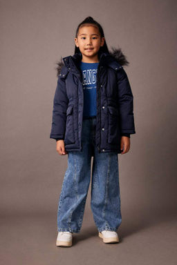 Водоотталкивающая куртка со съемным капюшоном и подкладкой из искусственного меха для девочек, пальто - Defacto фото 2