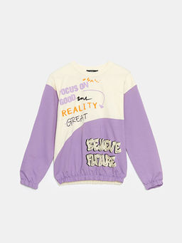 Bisiklet Yaka Bask?l? K?z ?ocuk Sweatshirt