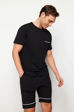 TRENDYOL MAN Gri Melanj Regular Fit Biyeli Orme Sortlu Pijama Tak?m? TMNSS24PT00021