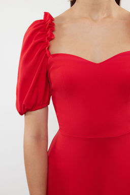 K?rm?z? A-Kesim Balon Kol Detayl? Dokuma S?k Abiye Elbise TPRSS24EL00195 - Trendyolmilla фото 4