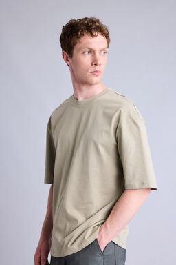 %100 Pamuk Boxy Fit K_sa kollu Bask_l_ Ti__rt - Defacto фото 4