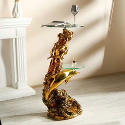 Столик журнальный декоративный «Дельфин и русалка», под золото, 48×48×104 см Столик журнальный декоративный «Дельфин и русалка», под золото, 48×48×104 см