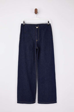 Koyu Mavi D_K_ML_ Kemer Detayl_ Normal Bel %100 Pamuk Wide Leg Jeans TWOSS26JE00020
