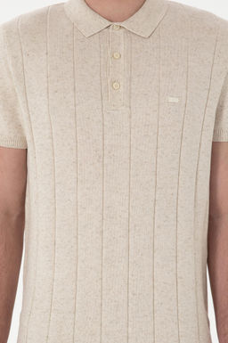 Erkek Slim Fit Polo Yaka Krem Triko Ti__rt
