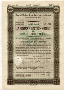 Облигация 4,5% 500 рейхсмарок 1937 года Германия