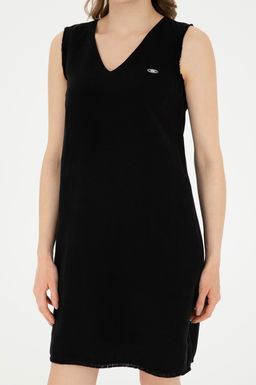 Женское черное тканое платье с круглым вырезом Неожиданная скидка в корзине - U.s. polo assn фото 6