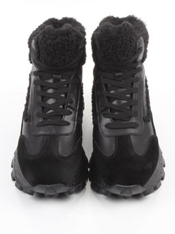 04-WG042-1M BLACK Кроссовки зимние женские (натуральная кожа, натуральная замша, 100% шерсть)