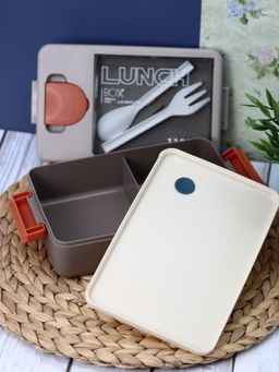 Ланчбокс "Tasty food", orange-grey (ложка+вилка), 1100 мл