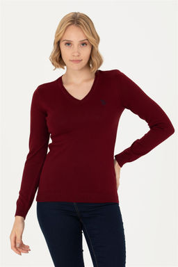 U. S. Polo Assn Женский бордовый базовый свитер с v-образным вырезом - U.s. polo assn фото 10
