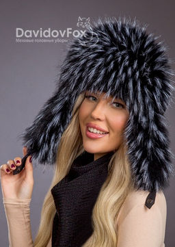 Шапка Ушанка трикотаж экомех енот блэк