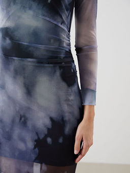 Bisiklet Yaka Batik Desenli Kad?n Bodycon Elbise